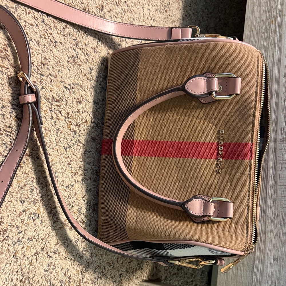 Burberry Crossbody Bag in Tan and Pink